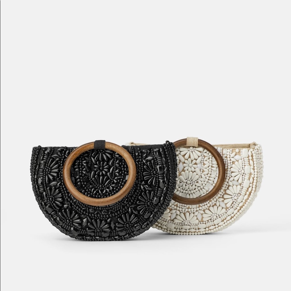 Zara Natural Beaded Oval Crossbody bag